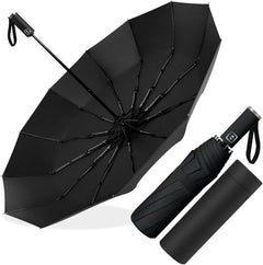 Ombrello Pieghevole Antivento Compatto - Nero