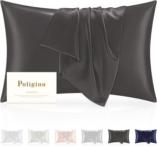 Federa cuscino pura seta 22 momme Grigio Scuro - vista frontale - Poligino
