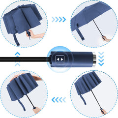 Ombrello Pieghevole Antivento Compatto - Blu Grigio