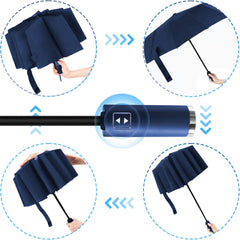 Ombrello Pieghevole Antivento Compatto - Blu Navy