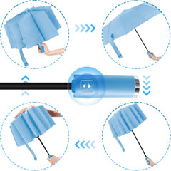 Ombrello Pieghevole Antivento Compatto - Azzurro