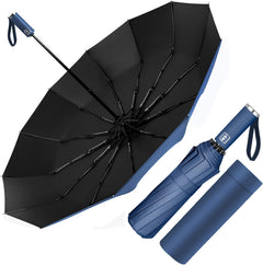 Ombrello Pieghevole Antivento Compatto - Blu Grigio