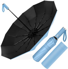 Ombrello Pieghevole Antivento Compatto - Azzurro
