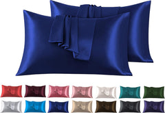 Federe per Cuscino in Raso Set 2 Pezzi - Blu Scuro