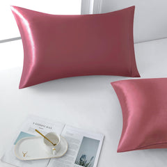 Federe per Cuscino in Raso Set 2 Pezzi - Rosa Scuro