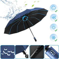 Ombrello Pieghevole Antivento Compatto - Blu Grigio