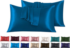 Federe per Cuscino in Raso Set 2 Pezzi - Blu Marino