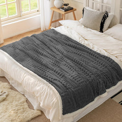 Coperta Plaid in Sherpa per Letto e Divano - Grigio Scuro