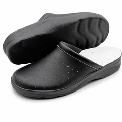Ciabatte Sanitarie Anatomiche in Pelle - Nero Uomo / 41 EU