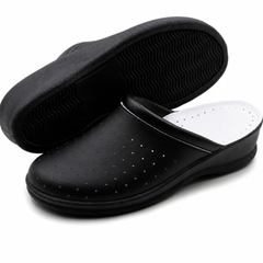 Ciabatte Sanitarie Anatomiche in Pelle - Nero Donna / 35 EU