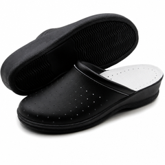 Ciabatte Sanitarie Anatomiche in Pelle - Nero Donna / 39 EU