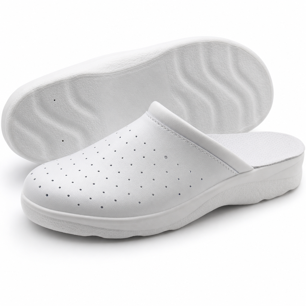 Ciabatte Sanitarie Anatomiche in Pelle da Uomo - Bianco Uomo / 40 EU