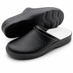 Ciabatte Sanitarie Anatomiche in Pelle - Nero Uomo / 46 EU