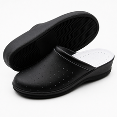 Ciabatte Sanitarie Anatomiche in Pelle - Nero Donna / 38 EU