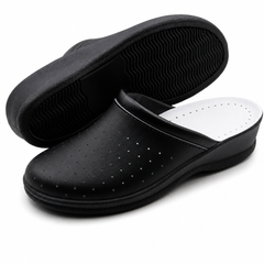 Ciabatte Sanitarie Anatomiche in Pelle - Nero Donna / 37 EU Larga