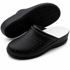 Ciabatte Sanitarie Anatomiche in Pelle - Nero Donna / 36 EU