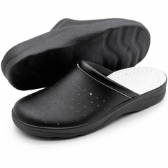Ciabatte Sanitarie Anatomiche in Pelle - Nero Uomo / 43 EU