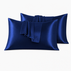 Federe per Cuscino in Raso Set 2 Pezzi - Blu Scuro / 50x80 cm