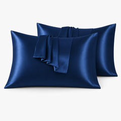 Federe per Cuscino in Raso Set 2 Pezzi - Blu Marino / 50x90 cm