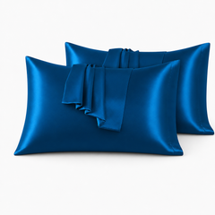 Federe per Cuscino in Raso Set 2 Pezzi - Blu Marino / 50x75 cm