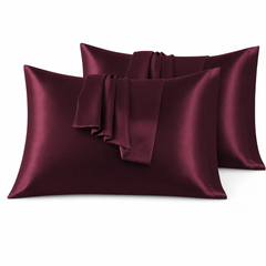 Federe per Cuscino in Raso Set 2 Pezzi - Bordeaux / 50x75 cm