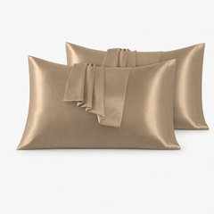 Federe per Cuscino in Raso Set 2 Pezzi - Marrone Chiaro / 50x100 cm