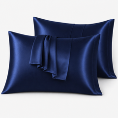 Federe per Cuscino in Raso Set 2 Pezzi - Blu Scuro / 50x90 cm