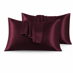 Federe per Cuscino in Raso Set 2 Pezzi - Bordeaux / 50x80 cm