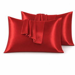Federe per Cuscino in Raso Set 2 Pezzi - Rosso / 50x80 cm