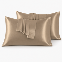 Federe per Cuscino in Raso Set 2 Pezzi - Marrone Chiaro / 50x75 cm