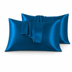 Federe per Cuscino in Raso Set 2 Pezzi - Blu Marino / 50x80 cm