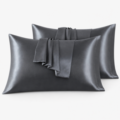 Federe per Cuscino in Raso Set 2 Pezzi - Grigio Scuro / 50x90 cm