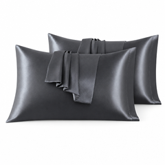 Federe per Cuscino in Raso Set 2 Pezzi - Grigio Scuro / 45x70 cm
