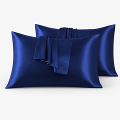 Federe per Cuscino in Raso Set 2 Pezzi - Blu Scuro / 50x75 cm