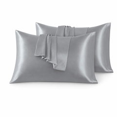 Federe per Cuscino in Raso Set 2 Pezzi - Argento / 50x75 cm