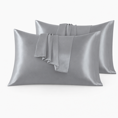 Federe per Cuscino in Raso Set 2 Pezzi - Argento / 50x90 cm