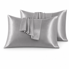 Federe per Cuscino in Raso Set 2 Pezzi - Grigio Chiaro / 45x70 cm
