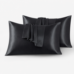 Federe per Cuscino in Raso Set 2 Pezzi - Nero / 50x80 cm