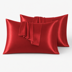 Federe per Cuscino in Raso Set 2 Pezzi - Rosso / 50x75 cm