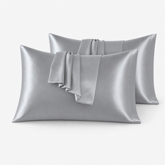 Federe per Cuscino in Raso Set 2 Pezzi - Argento / 50x80 cm