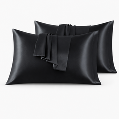 Federe per Cuscino in Raso Set 2 Pezzi - Nero / 50x75 cm