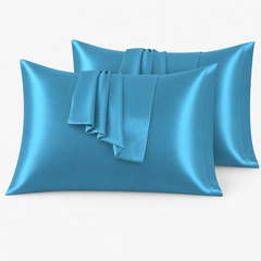 Federe per Cuscino in Raso Set 2 Pezzi - Azzurro / 50x75 cm