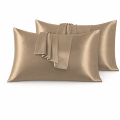 Federe per Cuscino in Raso Set 2 Pezzi - Marrone Chiaro / 50x80 cm