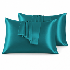 Federe per Cuscino in Raso Set 2 Pezzi - Verde Acqua / 50x90 cm