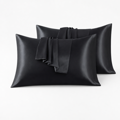 Federe per Cuscino in Raso Set 2 Pezzi - Nero / 50x90 cm