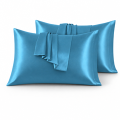 Federe per Cuscino in Raso Set 2 Pezzi - Azzurro / 50x80 cm