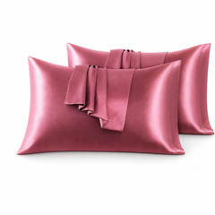 Federe per Cuscino in Raso Set 2 Pezzi - Rosa Scuro / 50x80 cm
