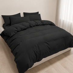 Set Copripiumino in Microfibra con Federa - Nero / 200x200 CM 2 Federa 50x80