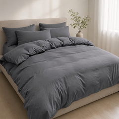 Set Copripiumino in Microfibra con Federa - Grigio Scuro / 155x200 CM 1 Federa 50x80