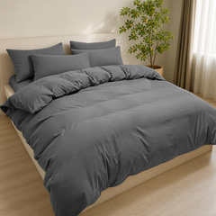 Set Copripiumino in Microfibra con Federa - Grigio Scuro / 200x200 CM 2 Federa 50x80